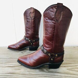 Abilene Womens Dark Brown Concho Harness Cowboy Western Boots 7 M 9042 USA